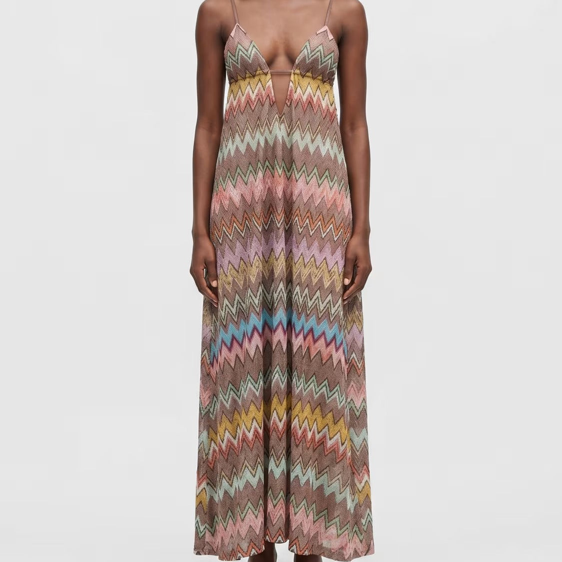 Abstract print spaghetti strap maxi dress