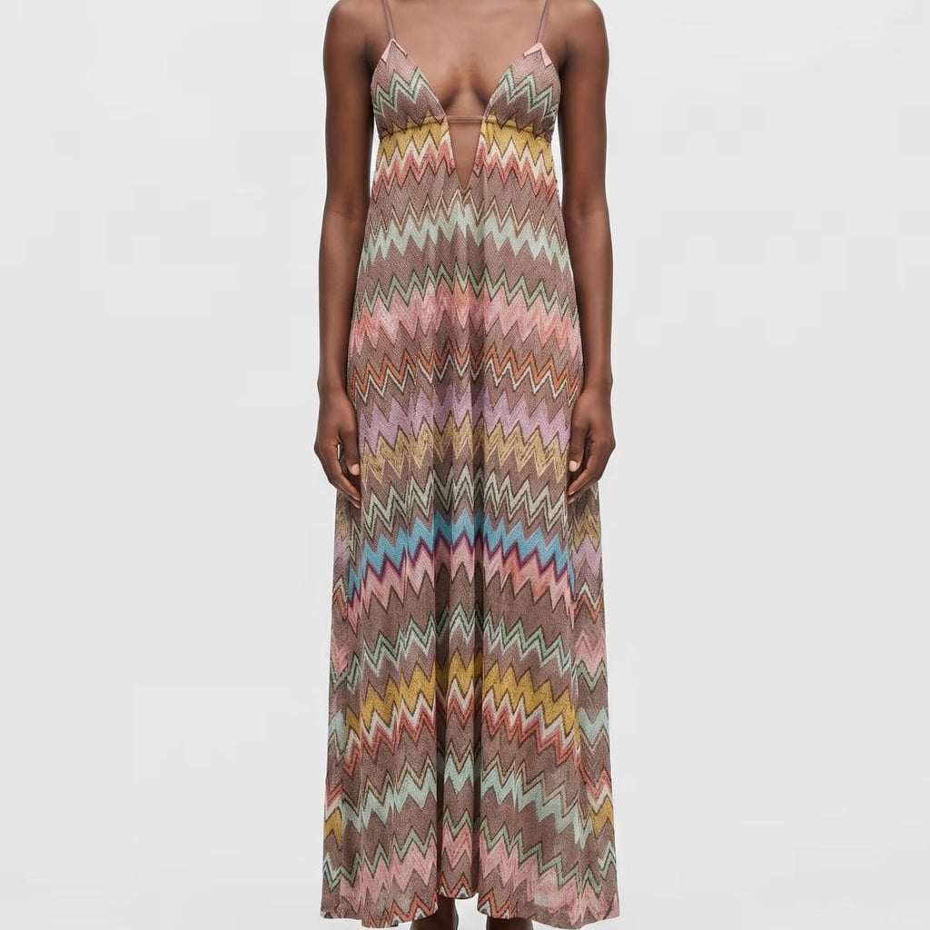 Abstract print spaghetti strap maxi dress