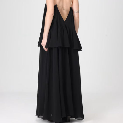 Black open back floor length dress