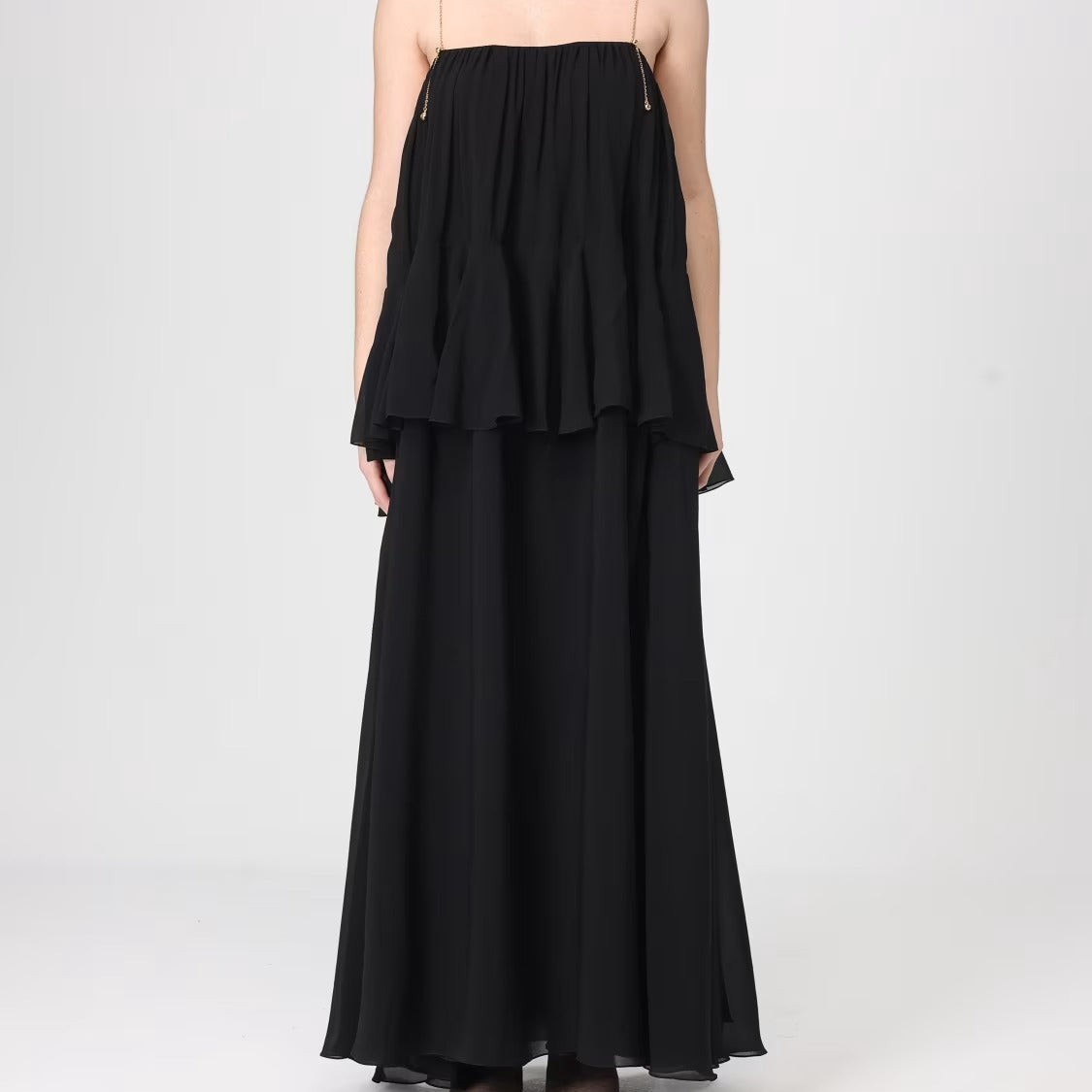 Black open back floor length dress