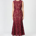 Burgundy printed sleeveless maxi dress
