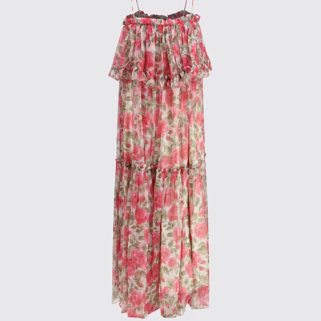 Pink floral print spaghetti strap maxi dress