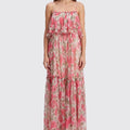 Pink floral print spaghetti strap maxi dress
