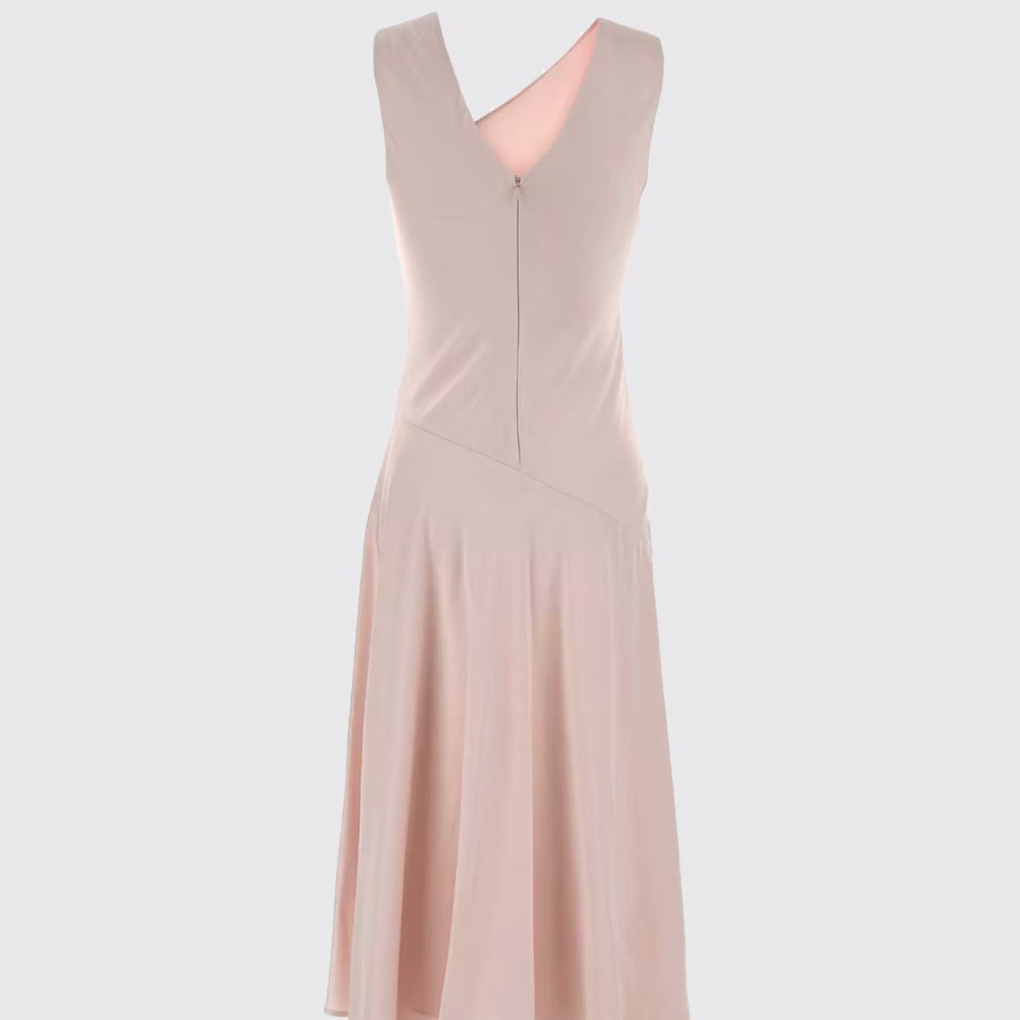 Sleeveless V neck open back asymmetric midi dress